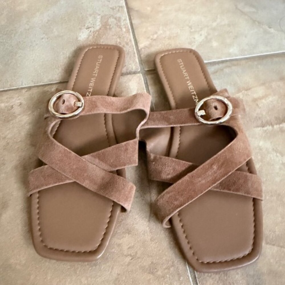 Stuart Weitzman Villa Slide Sandal Women's Crisscross Strap Doe Size US7.5 - Picture 2 of 6